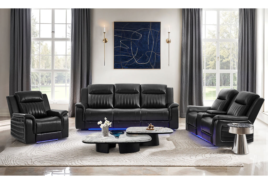 U8879 Power Reclining Sofa - Charcoal w//Black Welt
