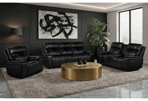 U8880 Power Reclining Sofa/Power Console Reclining Loveseat - Black Leather