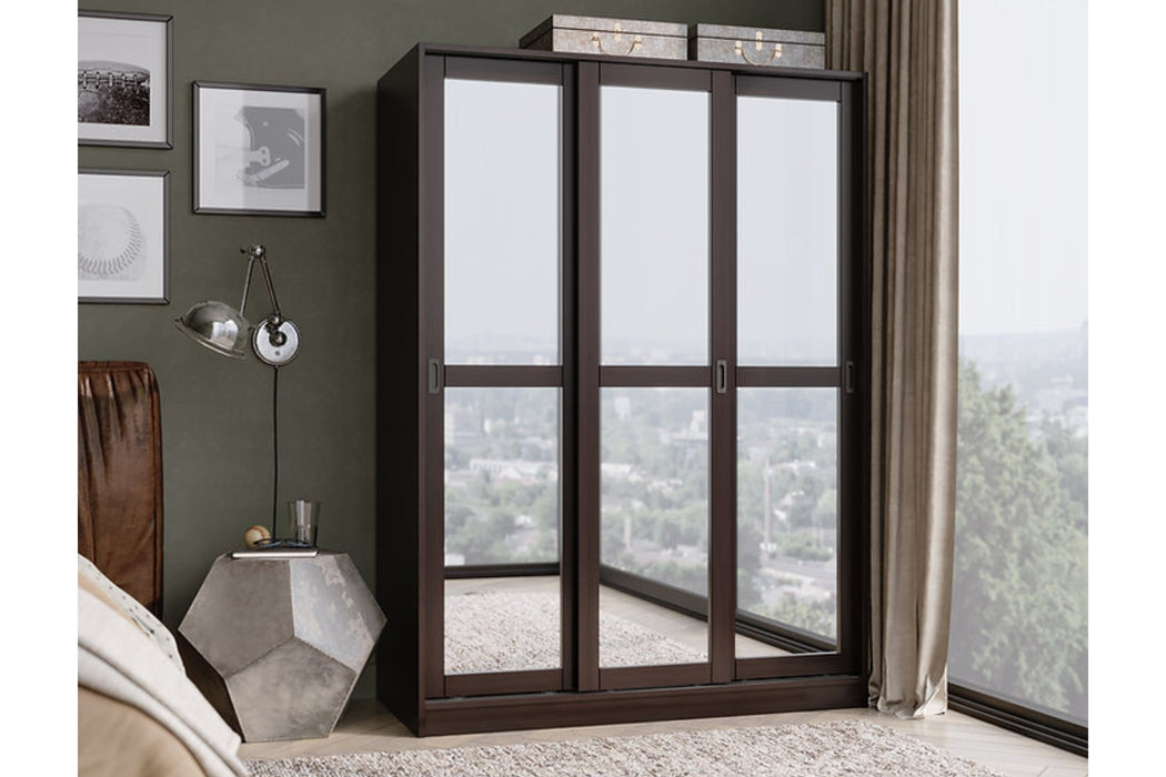 5676M - 100% Solid Wood 3-Sliding Door Wardrobe Armoire, Mirrored Doors