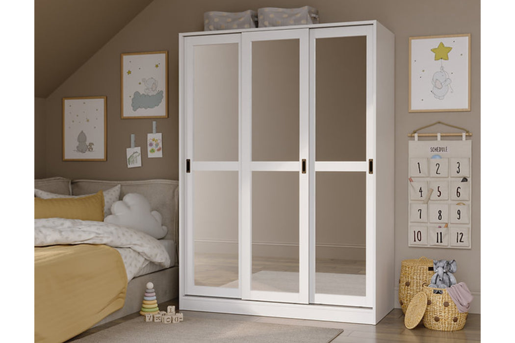 5676M - 100% Solid Wood 3-Sliding Door Wardrobe Armoire, Mirrored Doors