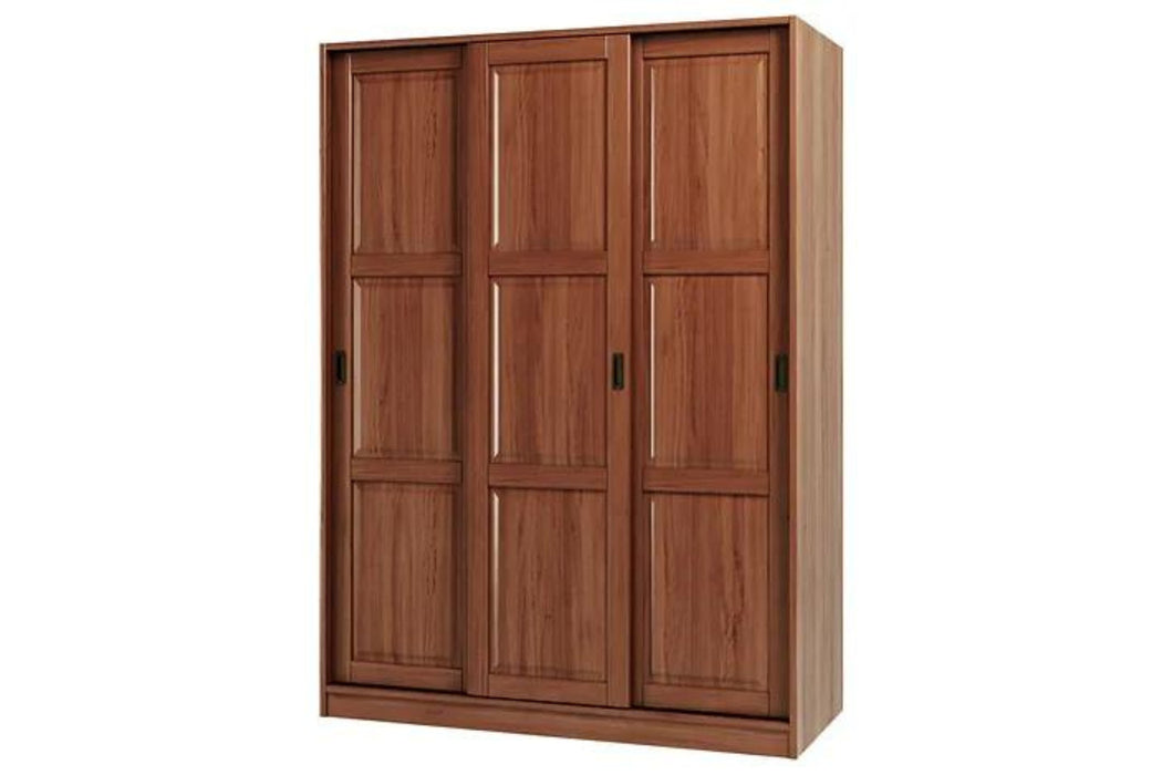 5673 - 100% Solid Wood 3-Sliding Door Wardrobe Armoire, Mocha