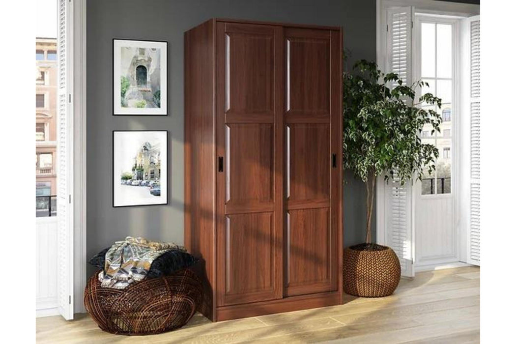 5663 - 100% Solid Wood 2-Sliding Door Wardrobe - Mocha With Optional Shelves