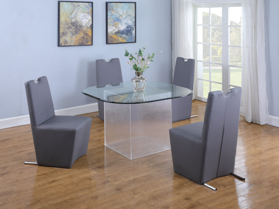 Contemporary Dining Set w/ Surfboard Glass Table & Chairs VALERIE-EVIE-5PC-SB