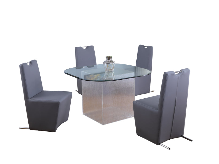 Contemporary Dining Set w/ Surfboard Glass Table & Chairs VALERIE-EVIE-5PC-SB