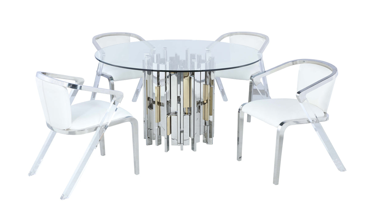 Contemporary Dining Set w/ Glass Table & Mixed Media Chairs VERONA-BRUNA-5PC