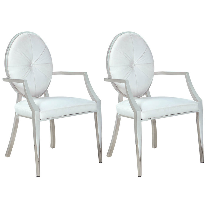 Modern Round Button Tufted Back Arm Chair - 2 per box VICTORIA-AC-WHT