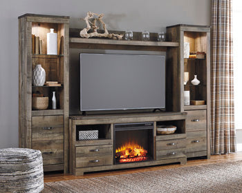 Trinell 63" TV Stand with Electric Fireplace - Brown/Beige