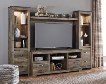 Trinell 63" TV Stand with Electric Fireplace - Brown/Beige