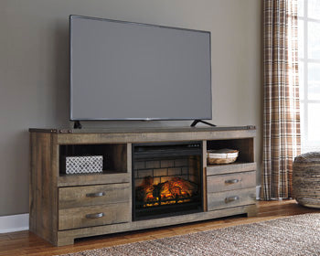 Trinell 63" TV Stand with Electric Fireplace - Brown/Beige