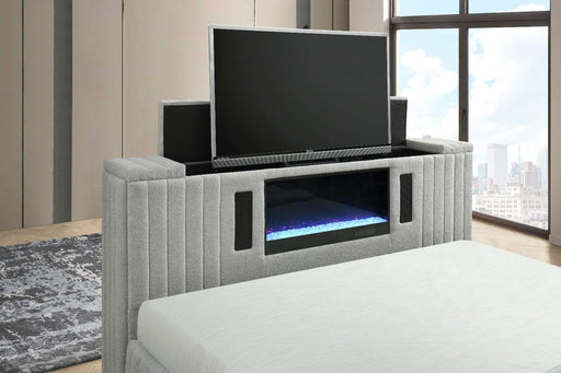Queen Bed Headboard W/led, Queen Bed Footbaord W/tv Stand & Fireplace, Queen Bed Rail & Slats