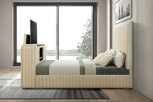 Queen Bed Headboard W/led, Queen Bed Footbaord W/tv Stand & Fireplace, Queen Bed Rail & Slats