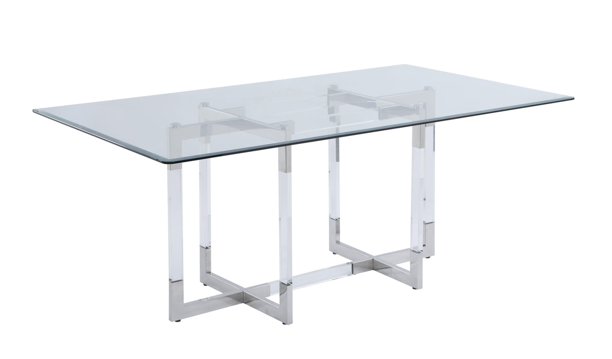 Contemporary 42"x 72" Glass Dining Table w/ Floating Acrylic Base & Steel Accents YASMIN-DT-4272