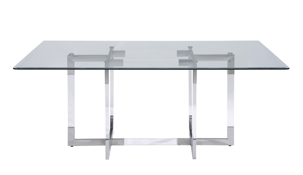 Contemporary 42"x 72" Glass Dining Table w/ Floating Acrylic Base & Steel Accents YASMIN-DT-4272