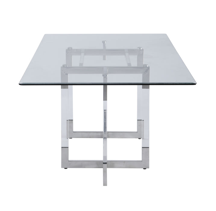 Contemporary 42"x 72" Glass Dining Table w/ Floating Acrylic Base & Steel Accents YASMIN-DT-4272