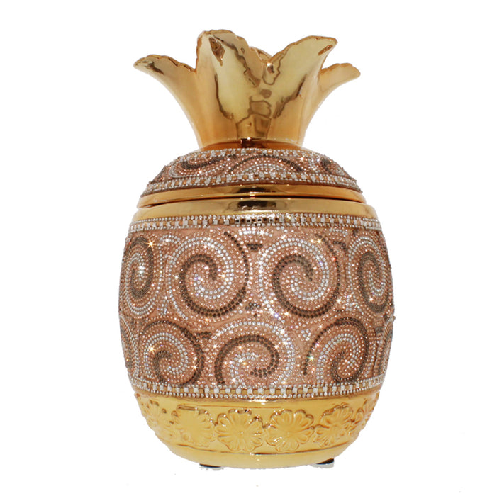 Ambrose Gold Plated Crystal Embellished Lidded Ceramic Pineapple Bowl (7 In. x 7 In. x 10.5 In.)