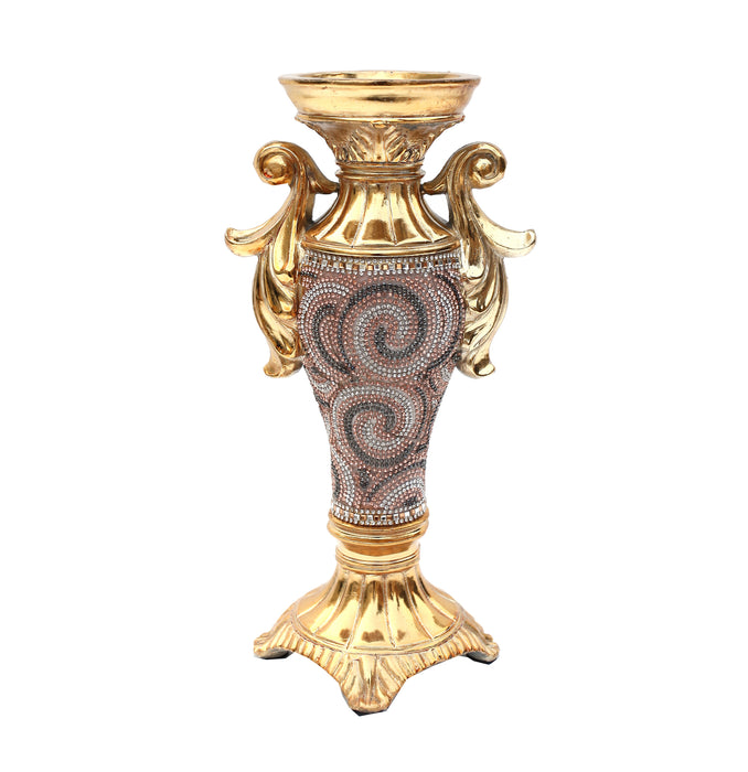 Ambrose Gold Plated Crystal Embellished Ceramic Candlestick Holder (6 In. x 4 In. x 11.5 In.)