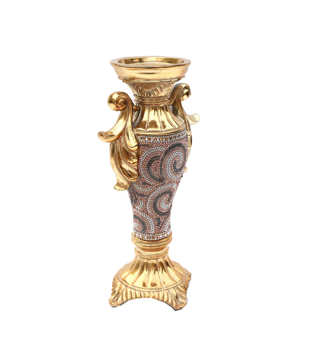 Ambrose Gold Plated Crystal Embellished Ceramic Candlestick Holder (6 In. x 4 In. x 11.5 In.)