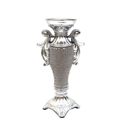 Ambrose Chrome Plated Crystal Embellished Ceramic Candlestick Holder (6 In. x 4 In. x 11.5 In.)