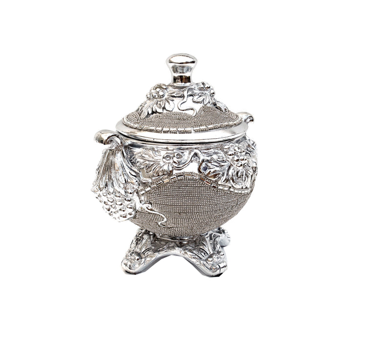 Ambrose Chrome Plated Crystal Embellished Lidded Ceramic Bowl (9 In. x 7 In. x 9.5 In.)