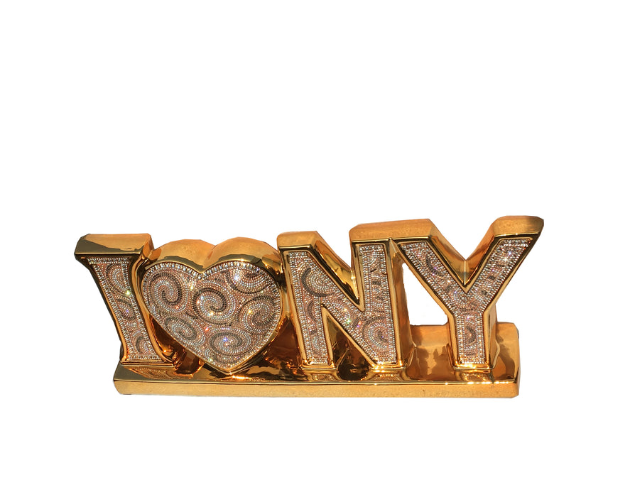 I Love New York Ceramic Chrome Plated Table Top in Diamond Incrustation (20-in x 4-in x 8-in)