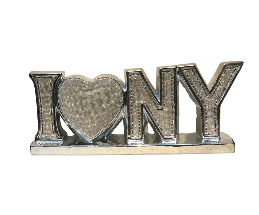 I Love New York Ceramic Chrome Plated Table Top in Diamond Incrustation (20-in x 4-in x 8-in)