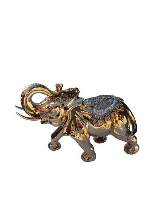 Ambrose Delightfully Extravagant Gold Plated Elephant with Embedded Crystal and Pearl Saddle (11.5L x 5W x 8.5H)