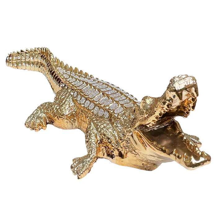 Ambrose Diamond Encrusted Gold Plated Crocodile (25L x 9W x 7.5H)