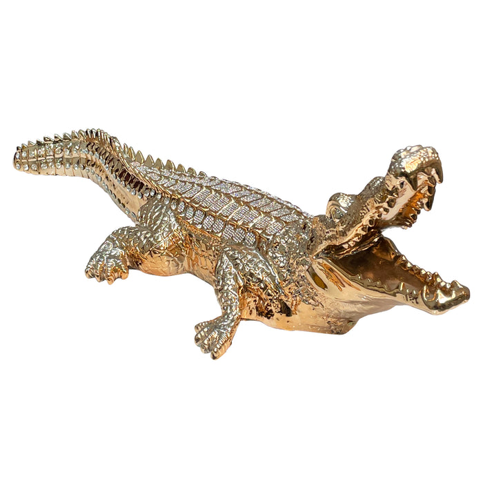 Ambrose Diamond Encrusted Gold Plated Crocodile (34L x 10.5W x 9H)
