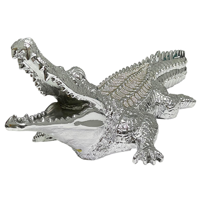 Ambrose Diamond Encrusted Chrome Plated Crocodile (34L x 10.5W x 9H)