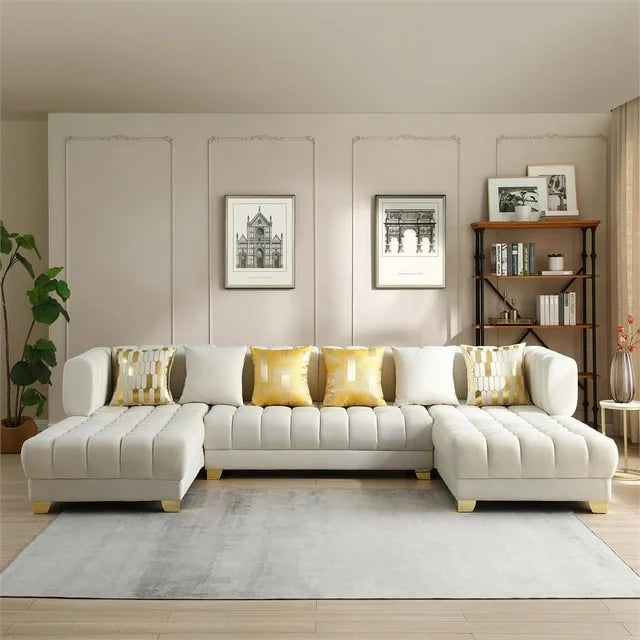 Marigold U-Shaped Velvet Sectional Sofa in Cream