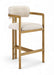 Aurum Linen Textured Fabric Upholstered And Brushed Brass Iron Frame Counter Stool