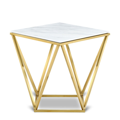 Mason Genuine Marble Top And Gold Steel Base End / Side Table