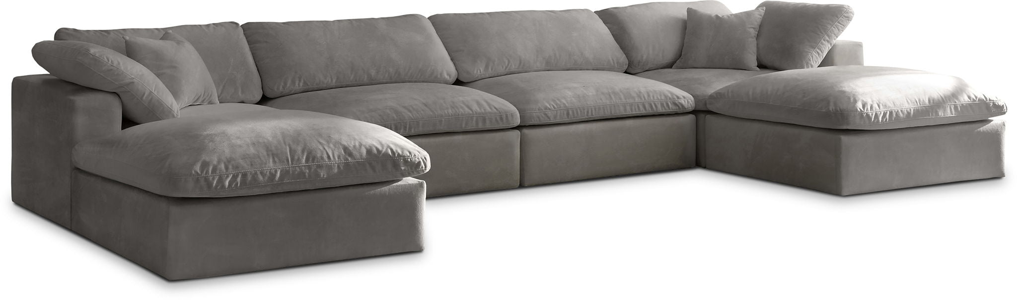 Cozy 158" Velvet Upholstered Overstuffed Fiber Filled Comfort Comfort 6pc. Modular Sectional