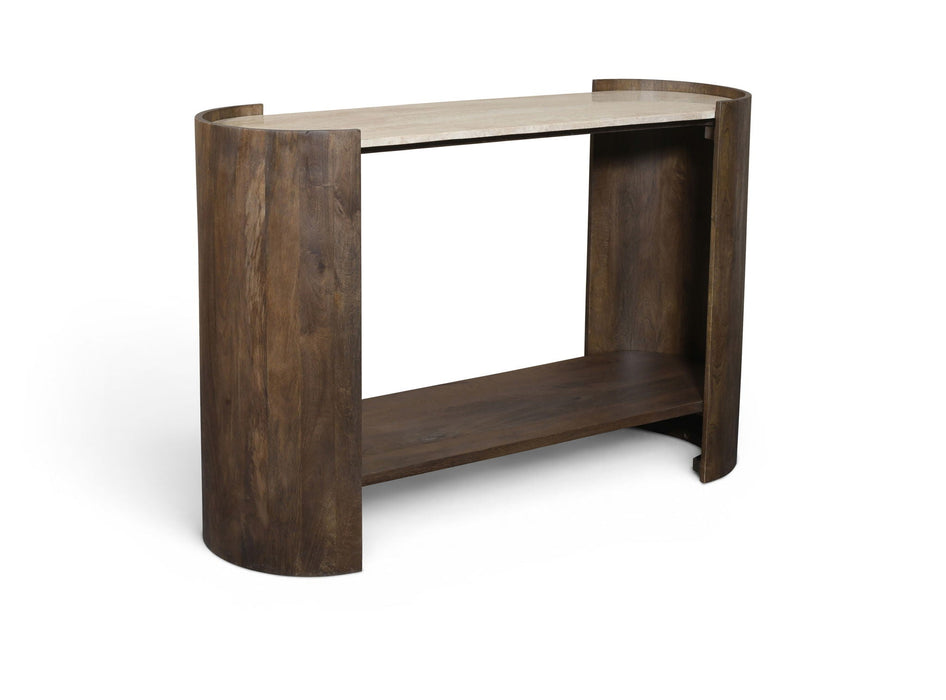 Solstice Travertine And Mango Wood Vanity/ Desk / Console - Brown