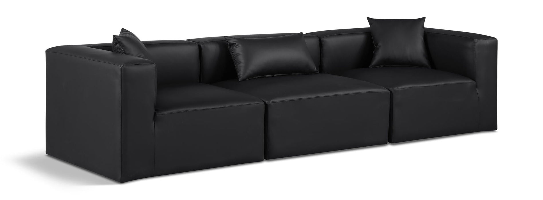Cube 108" Vegan Leather Upholstered 3pc. Modular Sofa