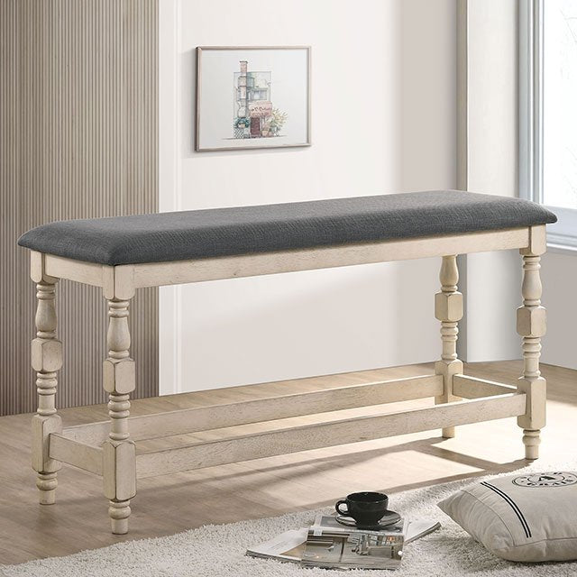 Plymouth Counter Ht. Bench - Ivory/Dark Gray
