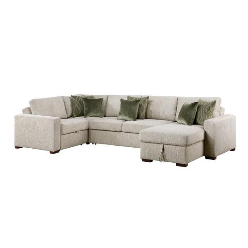 8548*5SCACCLA 4-Piece Sectional with Reversible Chaise, Pull-out Bed, Hidden Storage and Click Motion Back