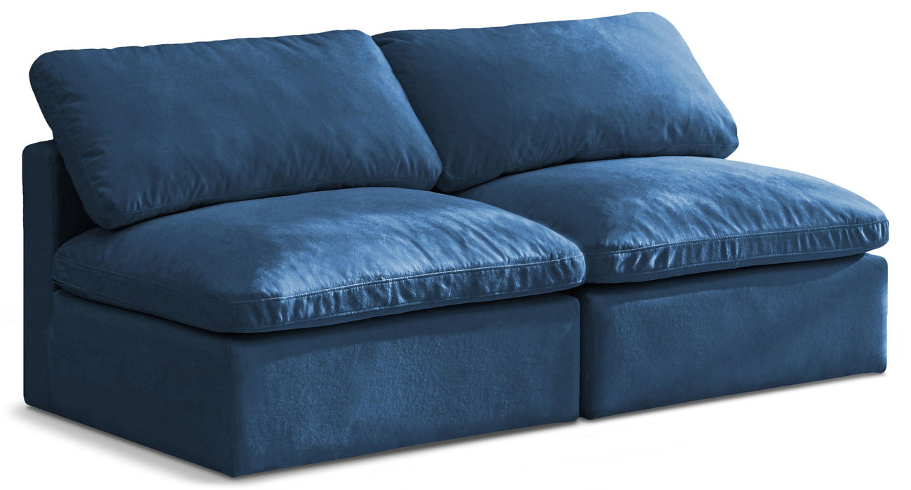 Plush 70" Velvet Upholstered Standard Comfort 2pc. Armless Modular Loveseat