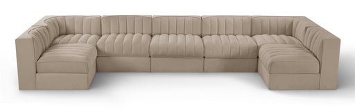Rummi 155" Velvet Performance Fabric Upholstered 7pc. Modular Sectional.