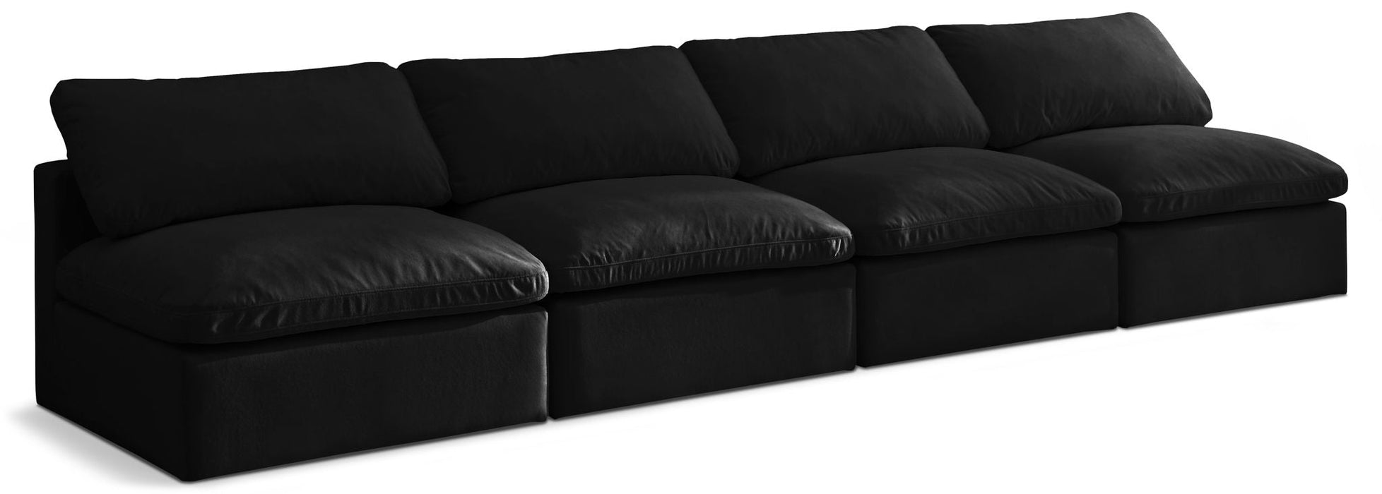 Plush 140" Velvet Upholstered Standard Comfort 4pc. Armless Modular Sofa