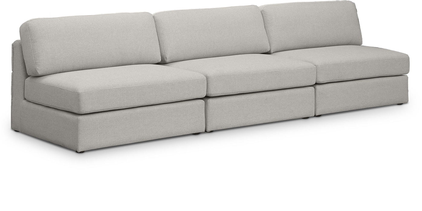 Beckham 114" Linen Textured Fabric Upholstered 3pc. Armless Modular Sofa