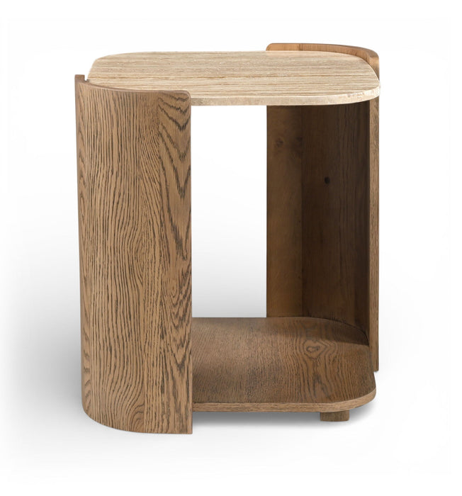 Calabria Genuine Marble And Oak Wood End / Side Table
