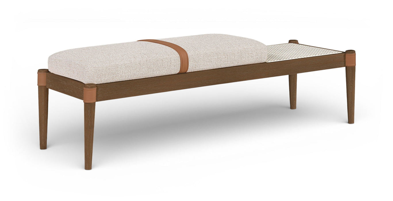 Nara Cane And Linen Textured Fabric Upholstered Bench