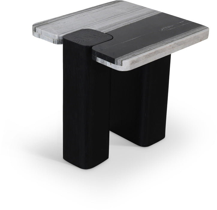 Ravenna Genuine Marble Top And Oak Wood Base End / Side Table
