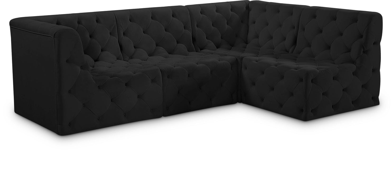 Seccional modular tapizado de terciopelo Tuft de 99" de 4 piezas