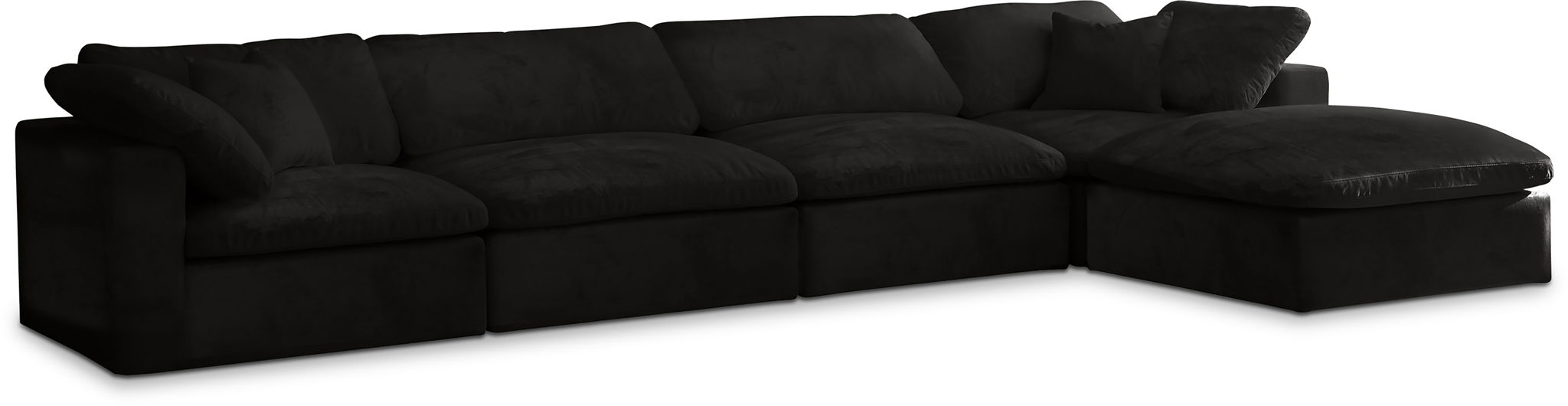Cozy 158" Velvet Upholstered Overstuffed Fiber Filled Comfort Comfort 5pc. Modular Sectional