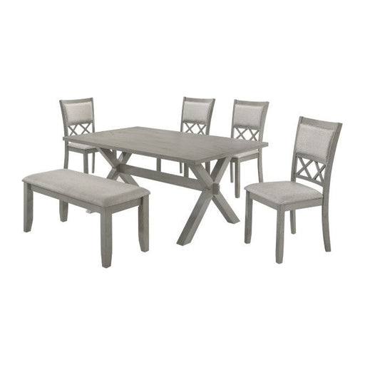 Dining Set 6 PC. Dining Table Set W/ Bench - Light Gray