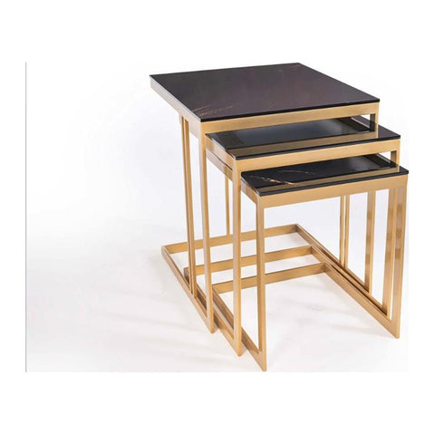 Montego Nesting Table - Carrara Marble / Gold