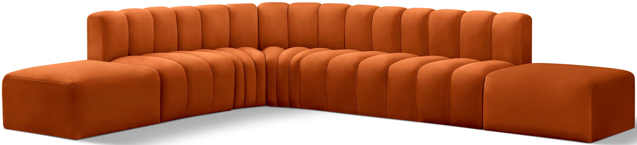 Seccional modular tapizado en terciopelo Arc de 172" de 7 piezas