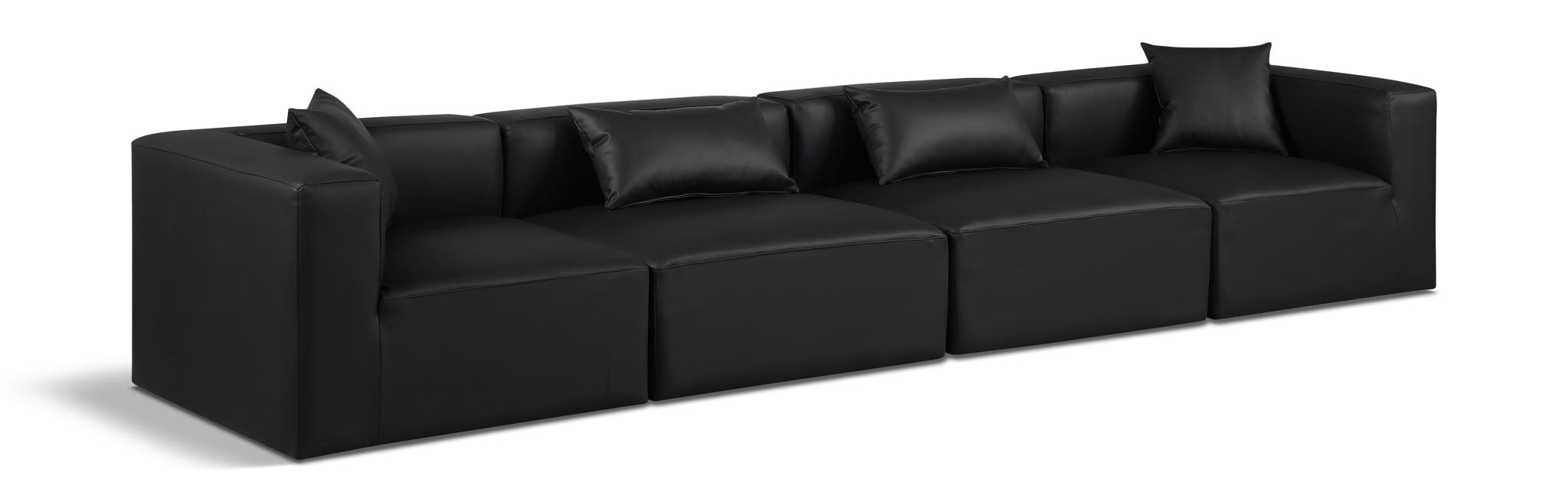 Cube 144" Vegan Leather Upholstered 4pc. Modular Sofa